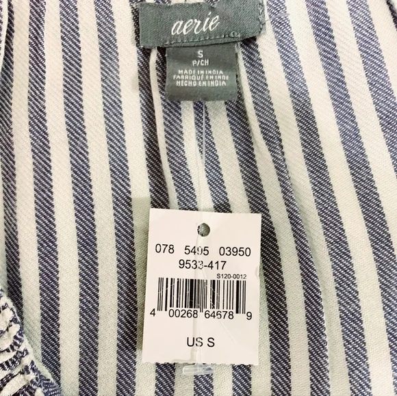 NWT AERIE lightweight LS Striped Ruffle Neck Pullover Tunic sz Small - Picture 5 of 9